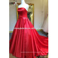 High Quality Strapless Satin Long Evening Dress Lace Up Back Long Train Evening Ball Gown